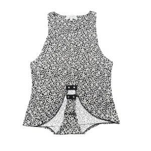 Leopard Print Bodysuit Large Sleeveless Stretch Snap Bottom Gray thumbnail 4