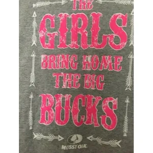 Mossy Oak Graphic T-Shirt Girls Bring Home Big Bucks Women's Size Small Gray thumbnail 2