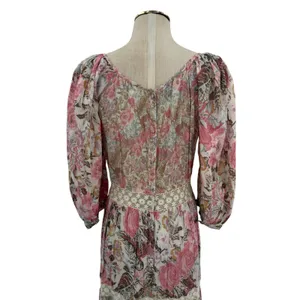 LoveShackFancy Evren Floral Lace Trim Puff Sleeve Cotton Maxi Dress Pink Small thumbnail 8