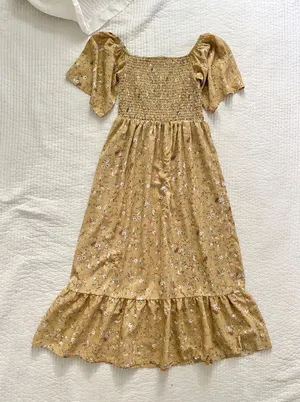 muted yellow floral maxi dress thumbnail 1