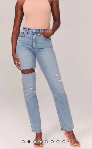 Abercrombie & Fitch Curve Love 90s Ultra High Rise Straight Ripped Jeans Size 25 thumbnail 1