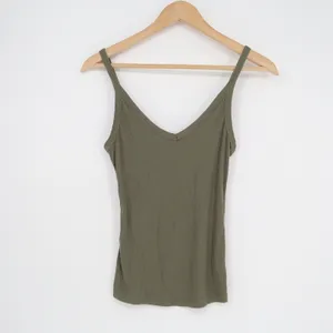 Olive Green Ribbed V-Neck Camisole Spaghetti Strap Tank Top Style 970 Mens Small thumbnail 2