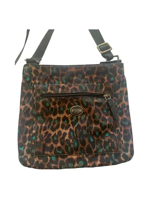COACH-CHEETAH PRINT NYLON CROSSBODY BAG NO H1376-F77479 Coach crossbody with bold leopard print. Compact silhouette with adjustable shoulder strap. Front zip pocket and main compartment for essentials. Gold-tone logo plaque and hardware accents, front zip pocket, back slip pocket with magnetic closure, adjustable strap, great condition Measures:19.5x9.5 inches thumbnail 2