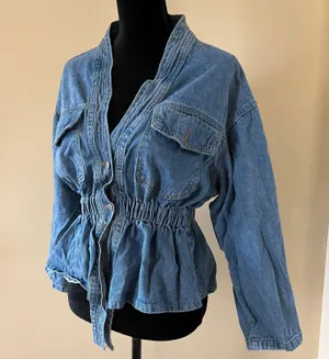 Drop Shoulder Denim Jacket Coat Trench Cardigan Blouse Loose Slim Waist thumbnail 4