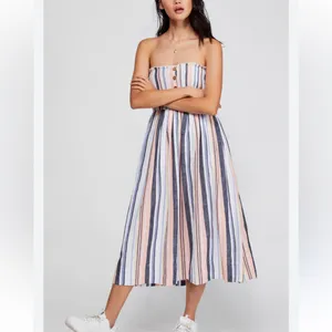 Free People Multicolour Lilah Cotton Pleated Tube Maxi Dress‎ Small Boho Summer thumbnail 3