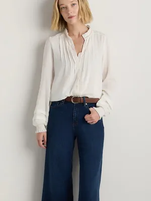 Quince Organic Textured Cotton Peasant Blouse in White size Large $158 thumbnail 2