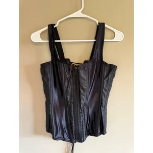 Vintage Empire Intimates Black Satin Lace Up Corset Top Back Zip Style 7916 36 thumbnail 3