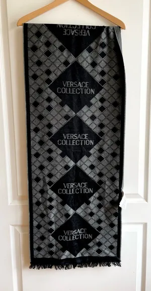 Versace Collection Logo Argyle Plaid Scarf Wool Blend  16”x70” NWT thumbnail 1
