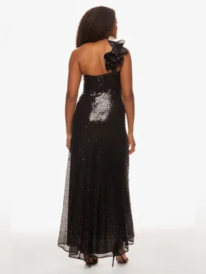 Mac Duggal Black Sequin Ruffled One Shoulder Gown Size 4 thumbnail 3