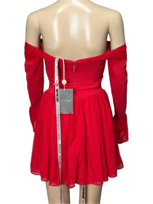 HOUSE OF CB Alana Off-Shoulder Mesh Mini Dress, Red, XS thumbnail 8