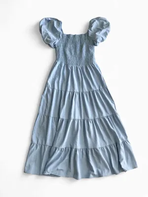 PrettyGarden Light Blue Puff Sleeve Smocked Tiered Dress Small thumbnail 2