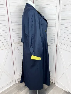 Vintage 90s Gantos Long Trench Rain Coat Navy Blue Yellow Size 14 Oversized thumbnail 3