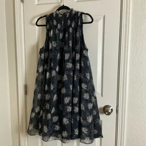 Joie Thelen Baltic Print Smocked Mini Dress Navy Blue Floral Sleeveless XL thumbnail 9