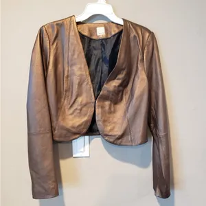 Ecru Dark Brown Leather Women's Jacket thumbnail 3