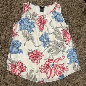 Ann Taylor Pink and Blue Pleated Sleeveless Tank Top thumbnail 1