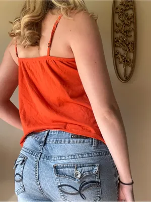 Y2K Hollister Bright Orange Tiered Spaghetti Strap Camisole thumbnail 8