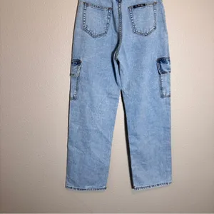 On The Way Blue Wide Leg Cargo Jeans Womens M Casual Denim thumbnail 4