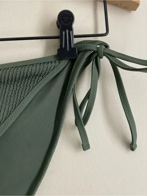 Aerie Cheekiest Tie Side Bikini Bottom size L Sage Olive Green Textured Swim thumbnail 3