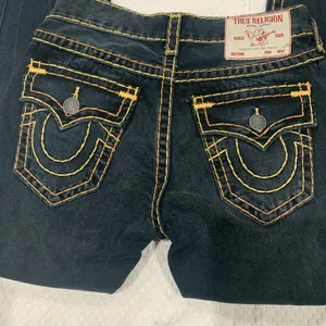 True Religion Women's Dark Blue Skinny Jeans with Yellow Contrast Stitching thumbnail 3