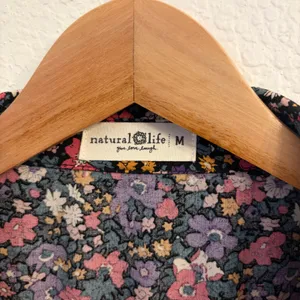 Natural Life Ditsy Floral Shirt Dress M Cottage Crochet Lace Trim Pockets Swing thumbnail 4
