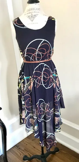 Hot & Delicious Navy Multicolor ‘Show me the Ropes’ Print Dress Sz S/M thumbnail 1