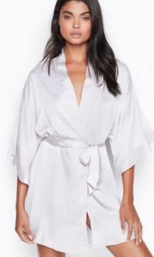 Victoria’s Secret White 3/4 Length Satin Robe thumbnail 1