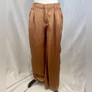 Aerie copper satin wide leg trouser pants with pockets size small thumbnail 2