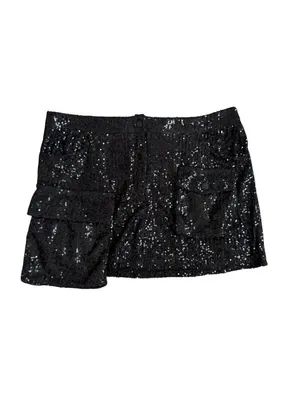 STEVE MADDEN Black Sequin Cargo Pocket Skirt Size Large thumbnail 7