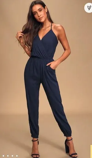 Lulu’s Navy Blue Halter Jumpsuit thumbnail 1