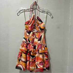 Sky‎ To Moon Dress Small Runched Mini Spaghetti Strap Open Back Orange Pi… thumbnail 2
