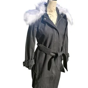 Gabrielle Union NWT Black Wool Blend Belted Coat Removable Faux Fur‎ Collar XS thumbnail 7