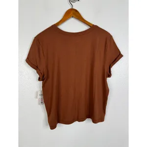 Sundry Womens Pima Cotton Tencel Modal Rolled Cuff T-Shirt Brown XL thumbnail 2