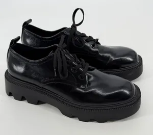 Zara Black Chunky Lug‎ Sole Platform Derby Shoes Mens 8 Womens 10 thumbnail 1