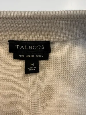Talbots Pure Marino Wool Beige Crewneck Button-Front Cardigan thumbnail 6