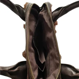 EUC Vintage Y2K Chocolate Brown Faux Fur and Suede Women's Satchel Handbag thumbnail 5