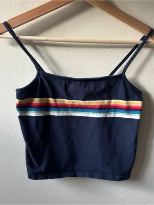 John Galt Brandy Melville Navy Rainbow-Strip Crop Tank Top thumbnail 1