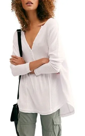 Free People Leo Henley Tee White Size Small thumbnail 1