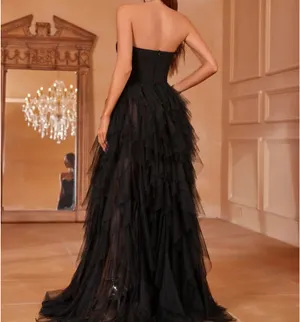 Black ruffle Formal Gown thumbnail 2