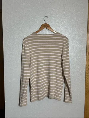 J. McLaughlin striped sweater large tan pale pink thumbnail 5