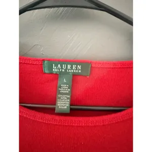 Lauren Ralph Lauren Womens Red‎ Ribbed Long Sl Cotton Preppy Old Money Top Large thumbnail 3