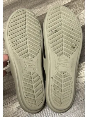 Crocs Sanrah Sandals Women Size 9 Beveled Circle Wedge Khaki Oyster Slip On Shoe thumbnail 7