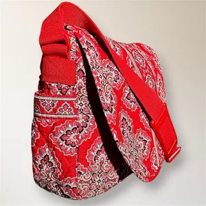 Vera Bradley Frankly Scarlet Red‎ Pink Quilted Messenger Bag Laptop Tote Boho thumbnail 4