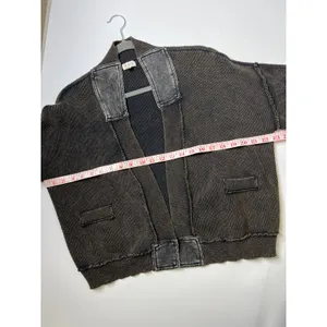 POL Brown Black Cardigan Small Open Front Chunky Knit Acid Wash Boho Grunge thumbnail 7