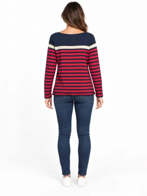 Tommy Hilfiger Women’s L Red Navy Gold Striped Cotton Sweater thumbnail 4