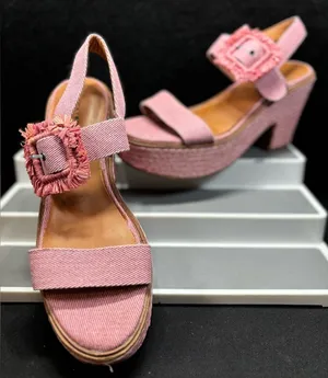 Lucky‎ Brand Yidris Platform Espadrille Heels Sandals Pink Size 9M Straw Buckle thumbnail 1