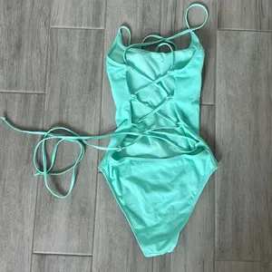 NWOT Cabana Del Sol Mint Green One Piece Starp Back Swimsuit / Size S thumbnail 4