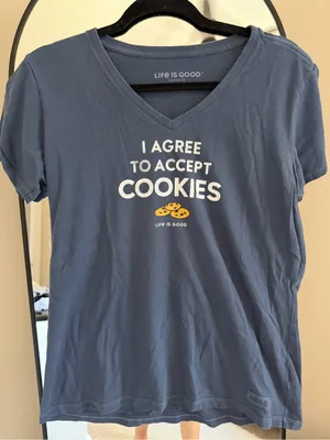 Life Is Good Navy Blue V-Neck Tee with Cookie Graphic thumbnail 2