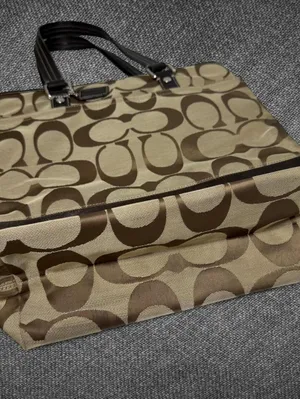 Coach Signature Jacquard Brown Leather Trim Tote Bag thumbnail 8