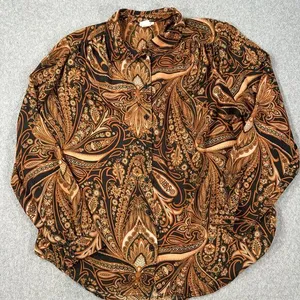 Richard Allen x H&M Paisley Long Sleeve Button Up Blouse Women's 12 Black/Brown thumbnail 1