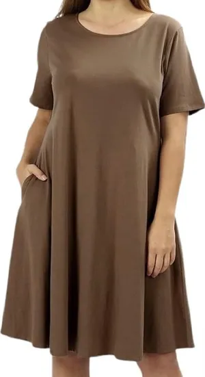 Zenana Outfitters‎ Swing Dress Womens Small Chico Brown 3/4 Sleeve Pockets Flowy thumbnail 1